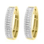 LADIES HOOPS 1/2 CT ROUND/BAGUETTE DIAMOND 10K YELLOW GOLD