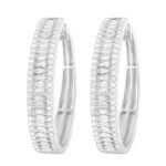 LADIES HOOPS 1 1/2 CT ROUND/BAGUETTE DIAMOND 10K WHITE GOLD