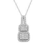 LADIES PENDANT 3/4 CT ROUND/BAGUETTE DIAMOND 14K WHITE GOLD