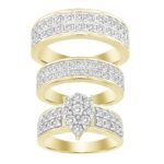 LADIES TRIO SET 3 CT ROUND DIAMOND 10K YELLOW GOLD