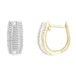 LADIES EARRING 1/2 CT ROUND/BAGUETTE DIAMOND 10K YELLOW GOLD