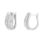 LADIES EARRING 1 CT ROUND/BAGUETTE DIAMOND 10K WHITE GOLD