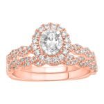 LADIES BRIDAL RING SET 3/8 CT ROUND DIAMOND 14K ROSE GOLD