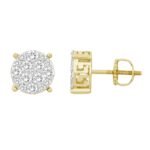 MEN'S EARRINGS 1 CT ROUND DIAMOND 10K YELLOW GOLD