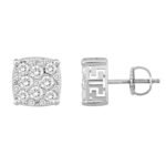 MEN'S EARRINGS 1 CT ROUND DIAMOND 10K WHITE GOLD