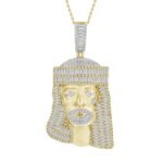 MEN'S PENDANT 1 1/2 CT ROUND/BAGUETTE DIAMOND 10K YELLOW GOLD