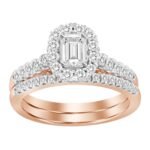 LADIES BRIDAL RING SET 1 CT ROUND DIAMOND 14K ROSE GOLD