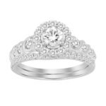 LADIES BRIDAL RING SET 1 CT ROUND DIAMOND 14K WHITE GOLD