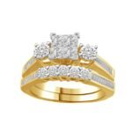 LADIES BRIDAL RING SET 1 1/2 CT ROUND/PRINCESS/BAGUETTE DIAMOND 14K YELLOW GOLD