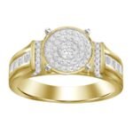 LADIES RING 1/3 CT ROUND/BAGUETTE DIAMOND 10K YELLOW GOLD