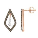 LADIES EARRINGS 1/2 CT WHITE/CHOCOLATE ROUND DIAMOND 10K ROSE GOLD