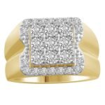 MEN'S RING 1 CT ROUND DIAMOND 14K YELLOW GOLD