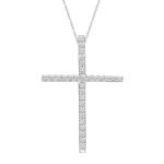 LADIES CROSS PENDANT 1/10 CT ROUND  DIAMOND 10K WHITE GOLD