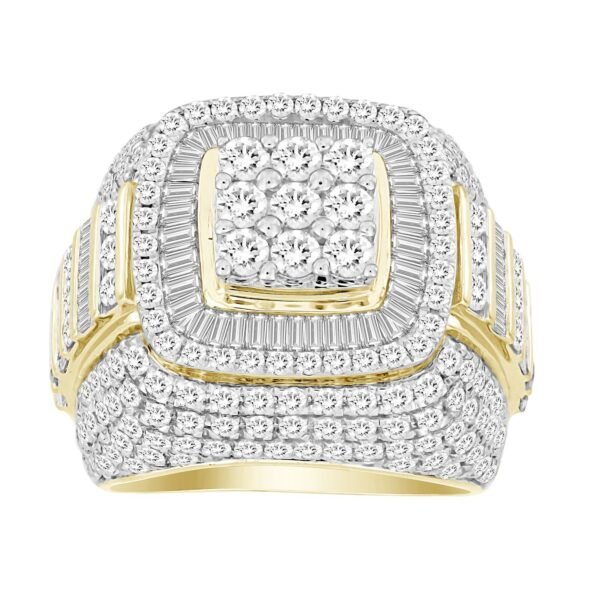 MEN'S RING 5 CT ROUND/BAGUETTE DIAMOND 14K YELLOW GOLD