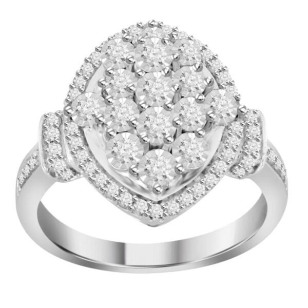 LADIES RING 1/2 CT ROUND DIAMOND SILVER