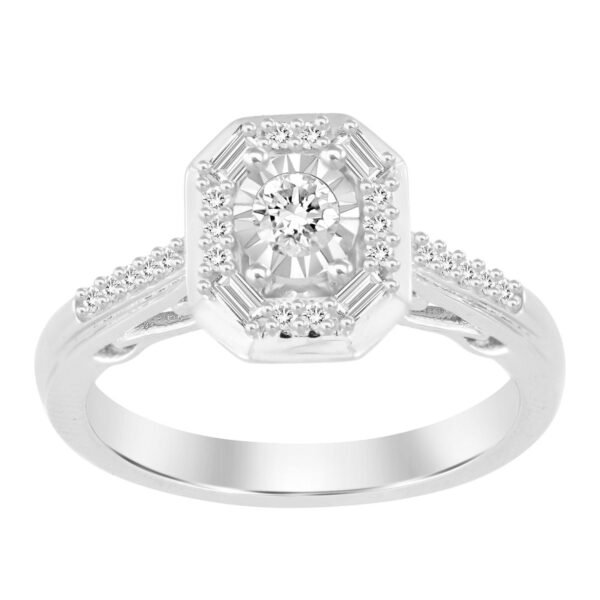 LADIES RING 1/4 CT ROUND/BAGUETTE DIAMOND 10K WHITE GOLD