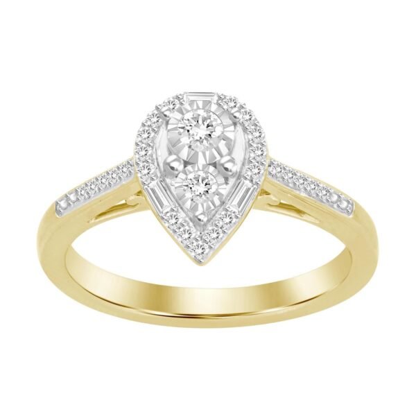 LADIES RING 1/4 CT ROUND/BAGUETTE DIAMOND 10K YELLOW GOLD