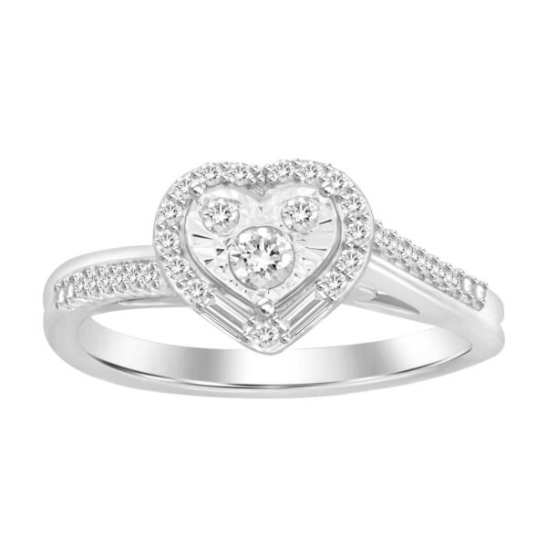 LADIES RING 1/4 CT ROUND/BAGUETTE DIAMOND 10K WHITE GOLD