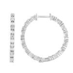 LADIES HOOPS 1 CT ROUND/BAGUETTE DIAMOND 10K WHITE GOLD