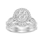 LADIES BRIDAL RING SET 1 CT ROUND DIAMOND 14K WHITE GOLD