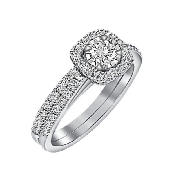 LADIES BRIDAL RING SET 1/2 CT ROUND DIAMOND 10K WHITE GOLD