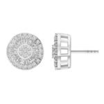 MEN'S EARRING 1 CT ROUND/BAGUETTE DIAMOND 10K WHITE GOLD