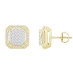MEN'S EARRING 1 CT ROUND DIAMOND 10K YELLOW GOLD