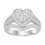LADIES RING 1 CT ROUND/BAGUETTE DIAMOND 10K WHITE GOLD