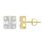 MEN'S EARRING 1 CT ROUND/BAGUETTE DIAMOND 10K YELLOW GOLD