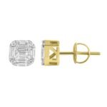 MEN'S EARRING 1/2 CT ROUND/BAGUETTE  DIAMOND 10K YELLOW GOLD