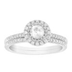 LADIES BRIDAL RING SET 1 CT ROUND DIAMOND 10K WHITE GOLD