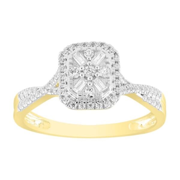 LADIES RING 1/4 CT ROUND/BAGUETTE DIAMOND 10K YELLOW GOLD