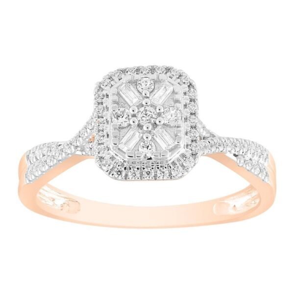 LADIES RING 1/4 CT ROUND/BAGUETTE DIAMOND 10K ROSE GOLD