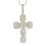 MEN'S CROSS 2 CT ROUND/BAGUETTE DIAMOND 10K YELLOW GOLD
