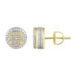MEN'S EARRING 3/4 CT ROUND/BAGUETTE  DIAMOND 10K YELLOW GOLD