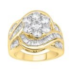 LADIES RING 3 CT ROUND/BAGUETTE DIAMOND 10K YELLOW GOLD