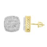 MEN'S EARRING 3/4 CT ROUND/BAGUETTE DIAMOND 10K YELLOW GOLD