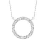 LADIES NECKLACE 1/10 CT ROUND/BAGUETTE DIAMOND 10K WHITE GOLD