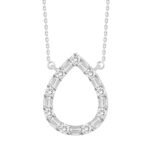 LADIES NECKLACE 1/10 CT ROUND/BAGUETTE DIAMOND 10K WHITE GOLD