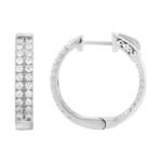 LADIES HOOPS 1 CT ROUND DIAMOND 10K WHITE GOLD