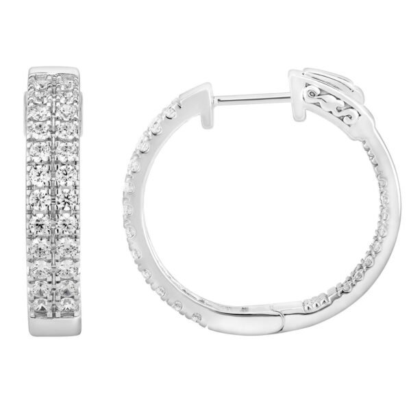 LADIES HOOPS 2 CT ROUND DIAMOND 10K WHITE GOLD