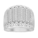 MEN'S RING 3 CT ROUND/BAGUETTE DIAMOND 10K WHITE GOLD