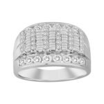 MEN'S RING 2 CT ROUND/BAGUETTE DIAMOND 10K WHITE GOLD