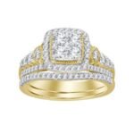 LADIES BRIDAL RING SET 1 CT ROUND DIAMOND 14K YELLOW GOLD