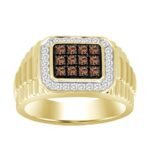 MEN'S RING 1/2 CT WHITE/CHOCOLATE ROUND DIAMOND 10K  YELLOW  GOLD