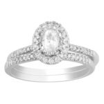 LADIES BRIDAL RING SET 5/8 CT ROUND/OVAL DIAMOND 14K WHITE GOLD