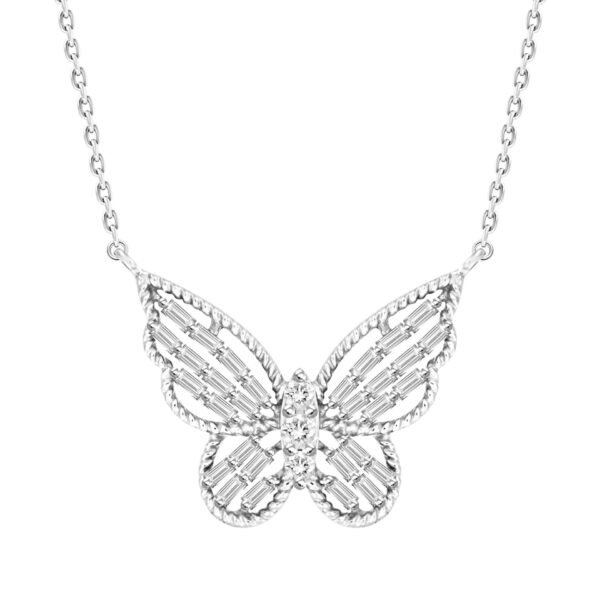 LADIES PENDANT 1/4 CT ROUND/BAGUETTE DIAMOND 10K WHITE GOLD