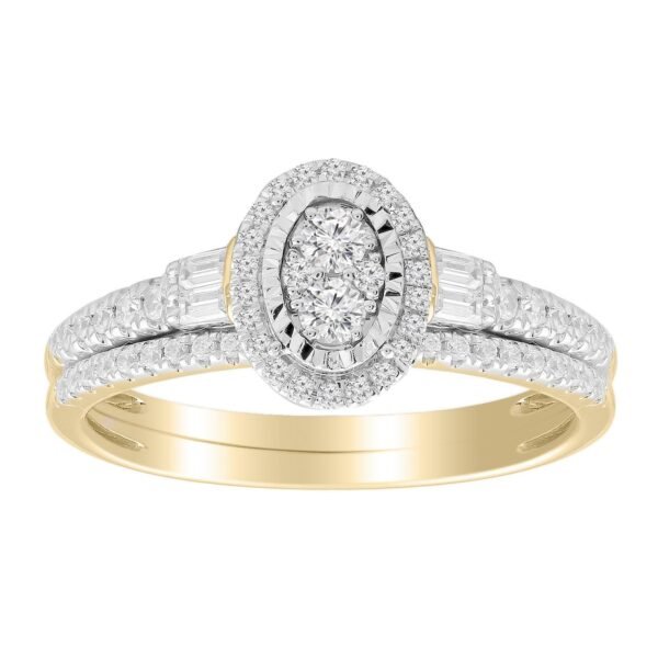 LADIES BRIDAL RING SET 1/2 CT ROUND/BAGUETTE DIAMOND 10K YELLOW GOLD