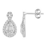 LADIES EARRING 3/4 CT ROUND/BAGUETTE DIAMOND 10K WHITE GOLD