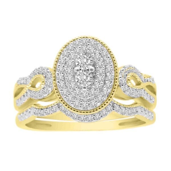 LADIES BRIDAL RING SET 1/4 CT ROUND DIAMOND 10K YELLOW GOLD
